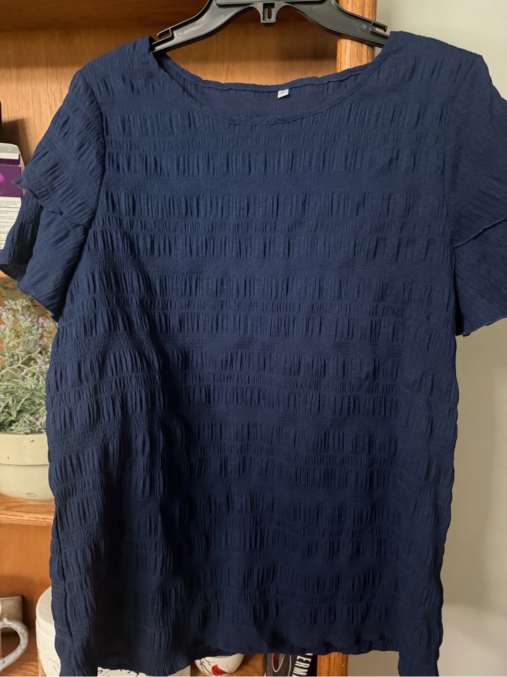 Classic Navy Textured Short-Sleeve Blouse